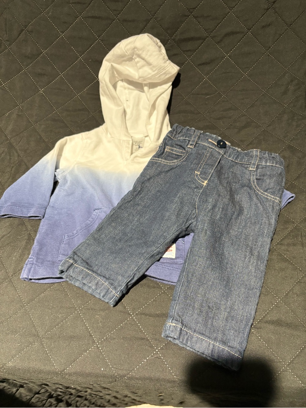 Carters white ombre pullover hoodie front kangaroo pocket and Chloe jeans set 3M